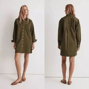 Madewell | Women’s Olive Green Button Front Single Breast Pocket Shirtdress Sz S